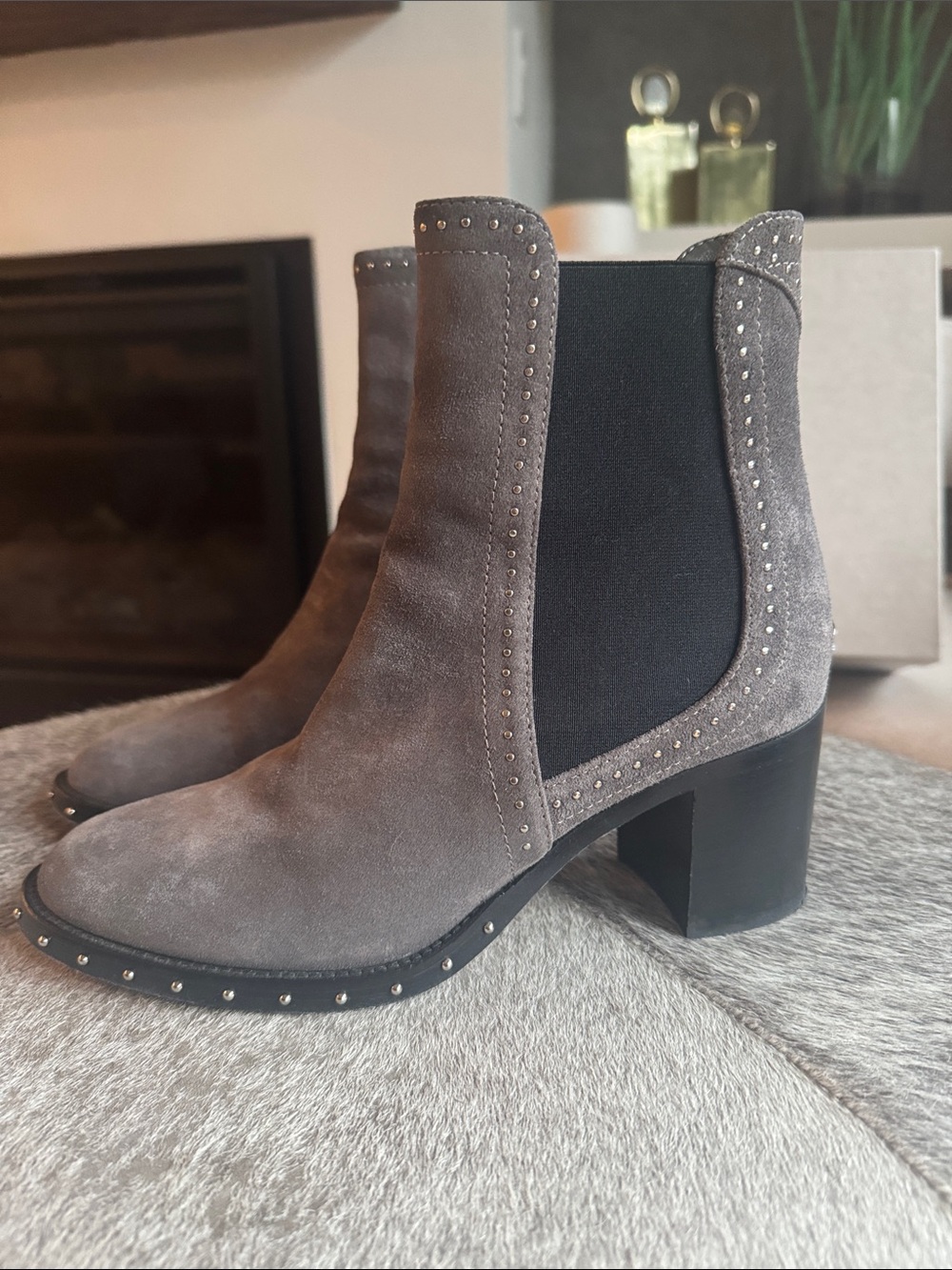 Jimmy Choo Gray Suede Studded Chelsea Boots